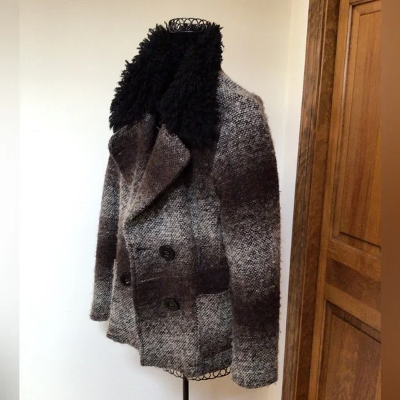 Karen Kane Wool Poly Blend Jacket Brown w Black Fringe Collar & Pockets Size XS - Picture 5 of 7